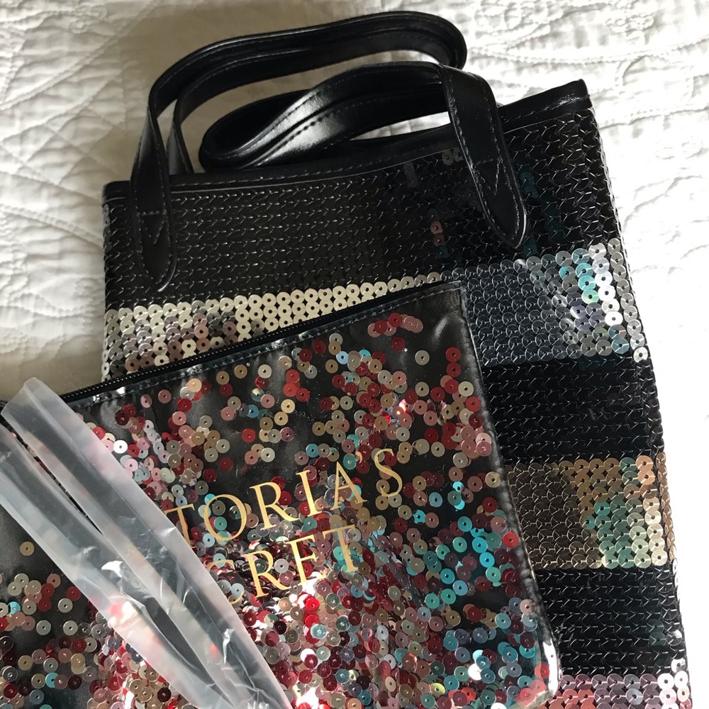 NEW - Victoria Secret sequined tote bag and clutch